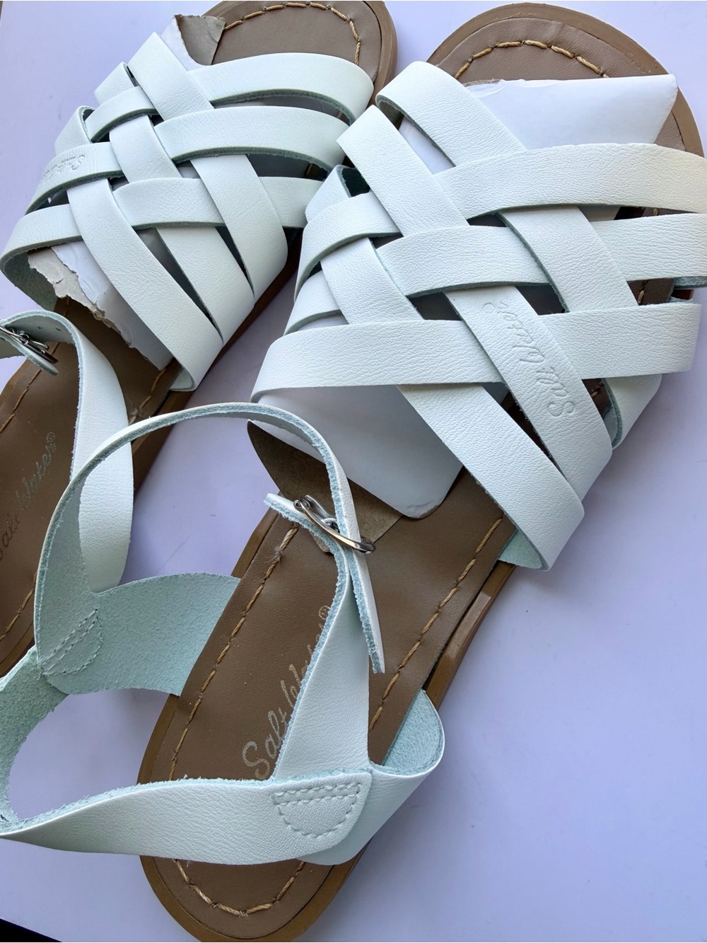 Women's White Woven Leather Sandals - Classic Strappy Comfort